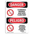 Signmission Safety Sign, OSHA Danger, 10" Height, Flammable Material Open Flame Away Bilingual Spanish OS-DS-D-710-VS-1249